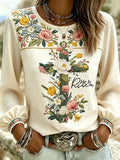 Women'S Casual Floral Faith Print Cotton Linen Top