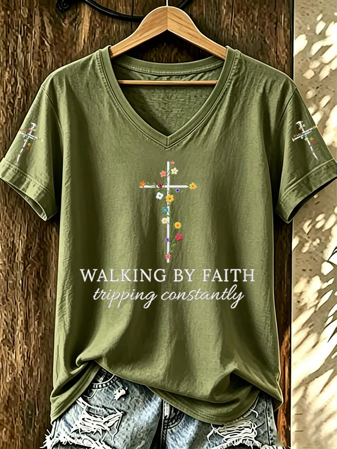 Faith In Jesus Slogan Slogan Commemorative Print Casual T-Shirt