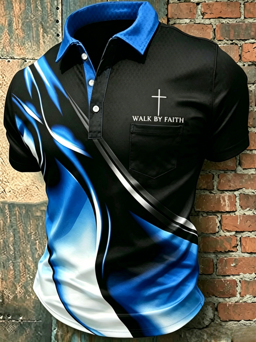 Men'S Christian Cross Pocket Printed Polo Shirt