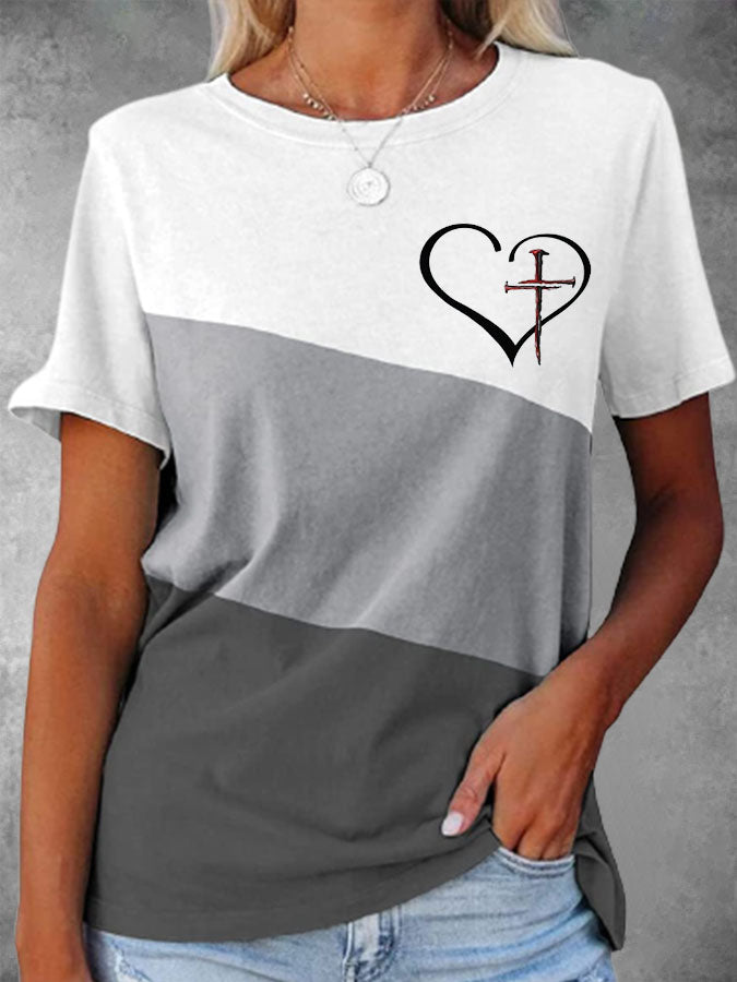 Female Jesus Cross Round Neck T-Shirt