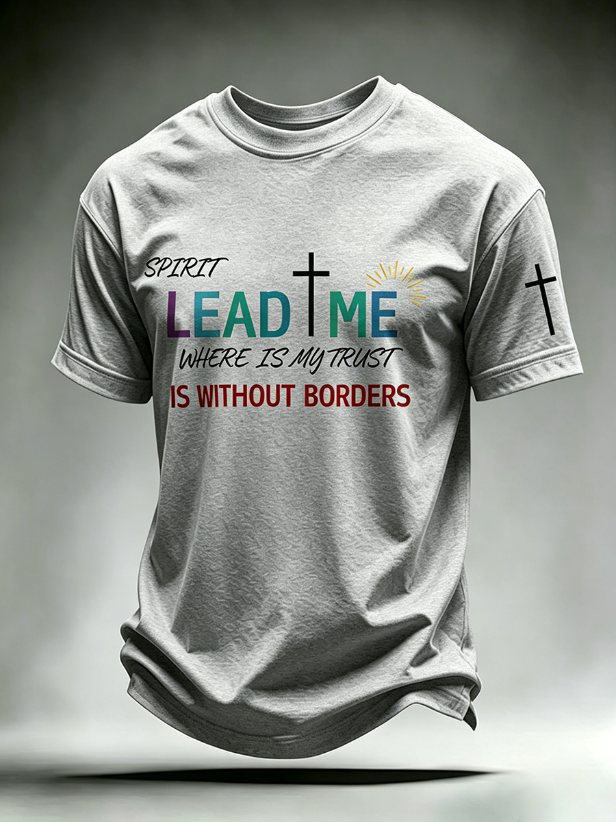 Faith Cross Slogan Commemorative Printed Round Neck T-Shirt