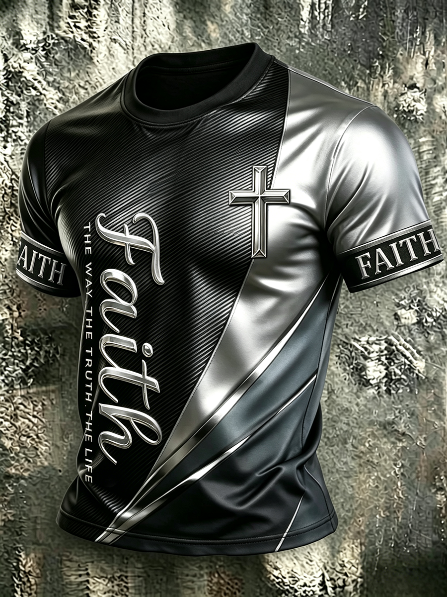 Men's Faith Metallic Printed Casual T-shirt