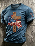Men'S Retro American Flag Cross “GOD BLESS AMERICA ”Pattern Short Sleeve T-Shirt