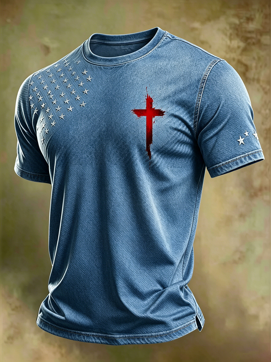 Jesus Faith Memorial Washed Vintage Printed Round Neck T-Shirt