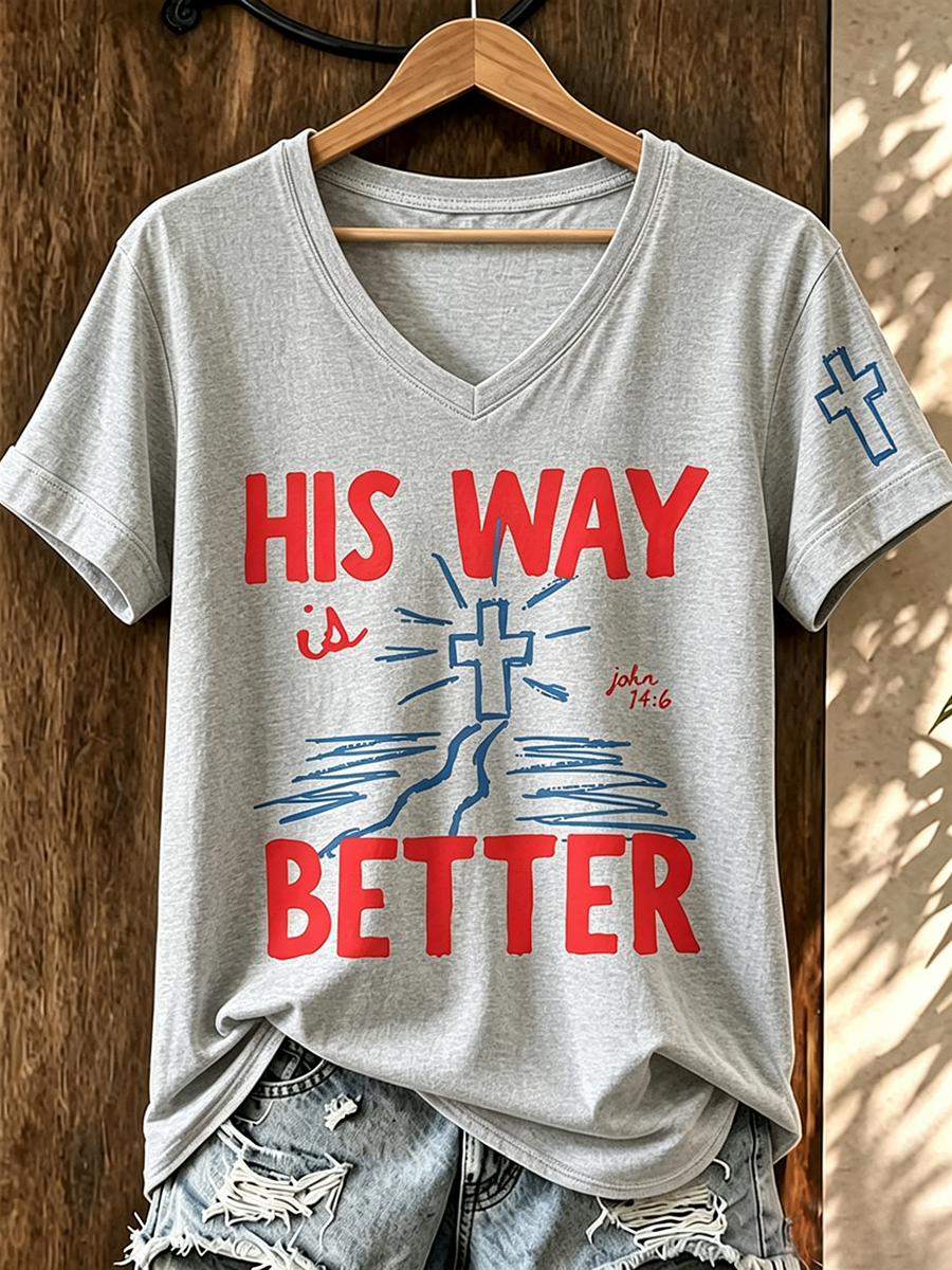 Faith In Jesus Slogan Commemorative Print V-Neck T-Shirt
