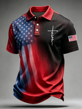 American Flag Faith Cross Commemorative Print Polo Shirt