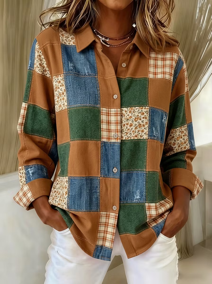 Women'S Casual Print Lapel Long Sleeve Shirt