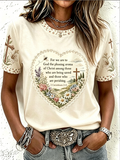 Women'S Retro Faith Art Cross Print Round Neck Short Sleeved T-Shirt