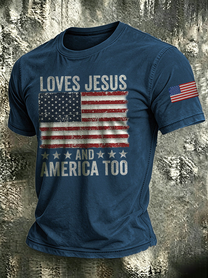Men'S Patriotic Printed T-Shirt With Faith Printed On It