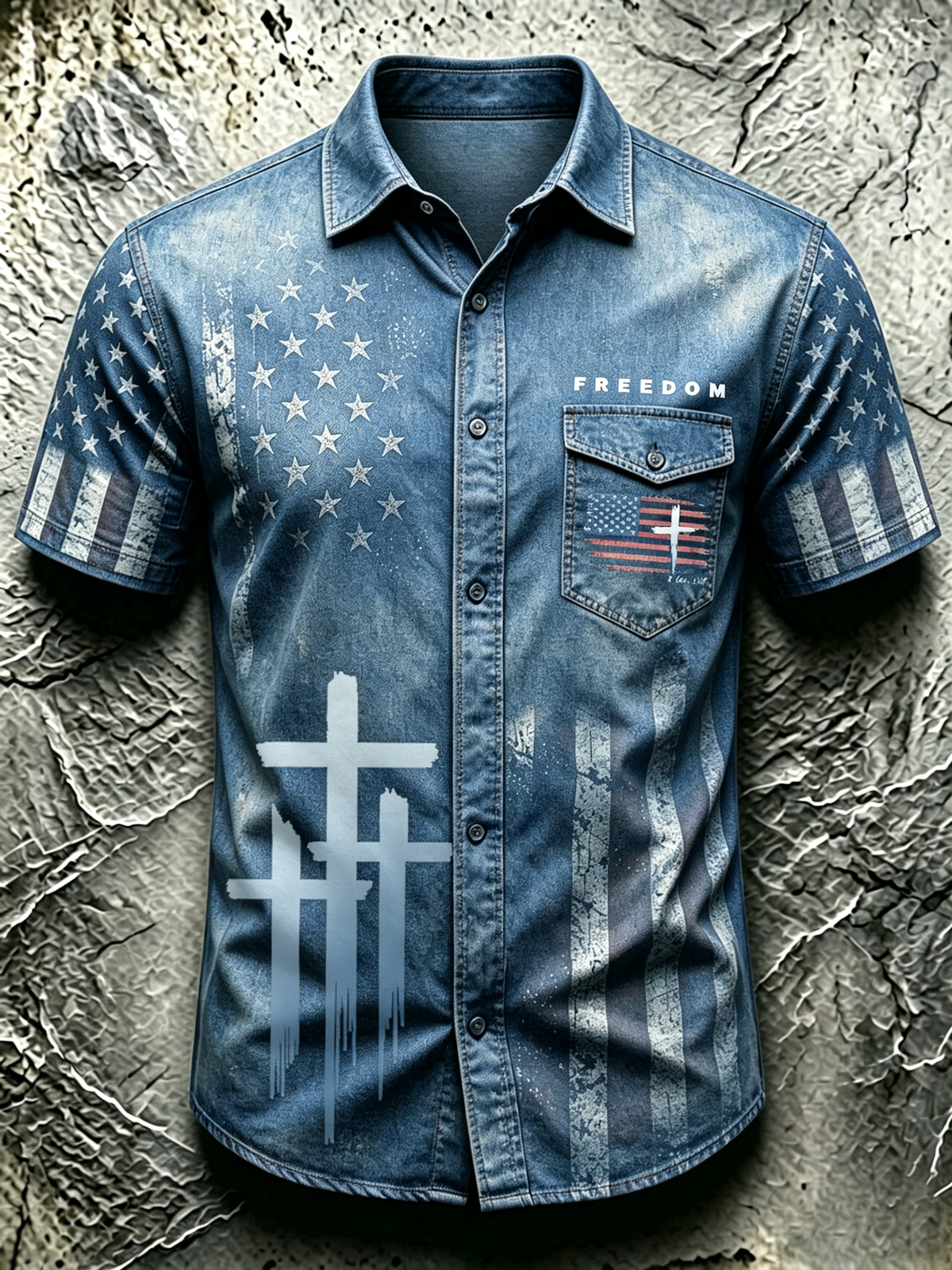 American Faith Cross Commemorative Printed Pocket Shirt
