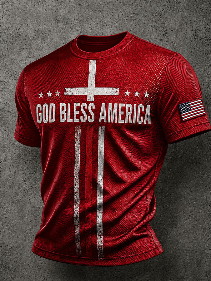 Men'S Faith Themed“GOD BLESS AMERICA” Printed T-Shirt