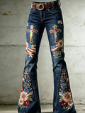 Women's Sparkling Religious Beliefs Diamond US Independence Day Flag Embroidered Jeans