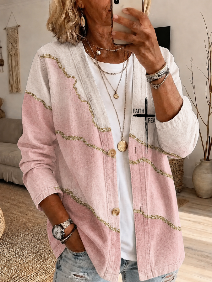 Women'S Faith Printred Casual Cardigan