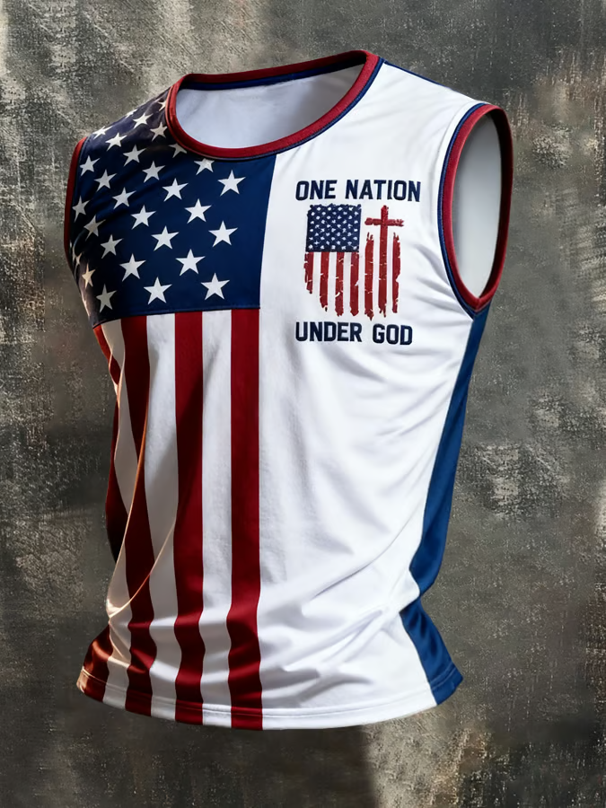 Men's Retro Independence Day Patriot Crew Neck Tank Top
