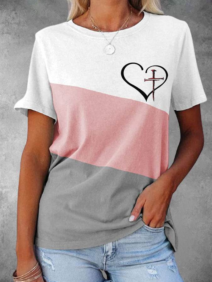 Female Jesus Cross Round Neck T-Shirt