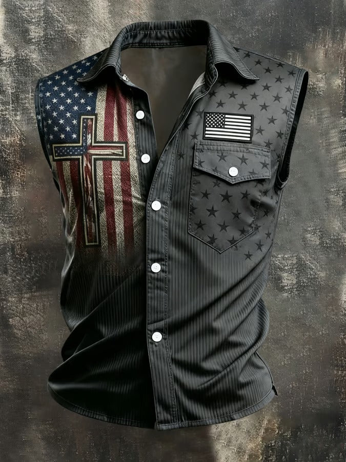 Men'S Retro Flag Faith Printed Sleeveless Vest Shirt