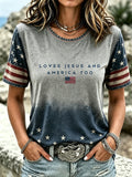 Women'S Loves Jesus And America Too1776-2026 American Flag T-Shirt
