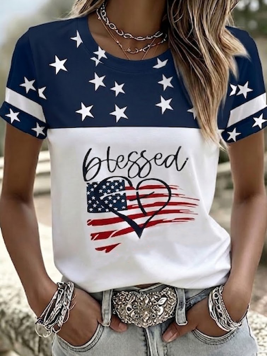 Women'S America Flag Printed Casual T-Shirt