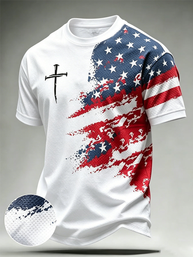 Men'S Casual Independence Day Faith Printed Commemorative T-Shirt