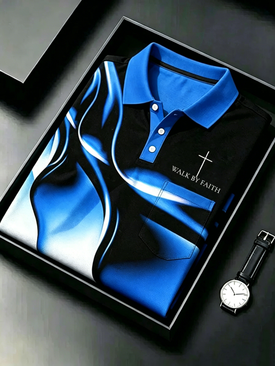 Men'S Christian Cross Pocket Printed Polo Shirt