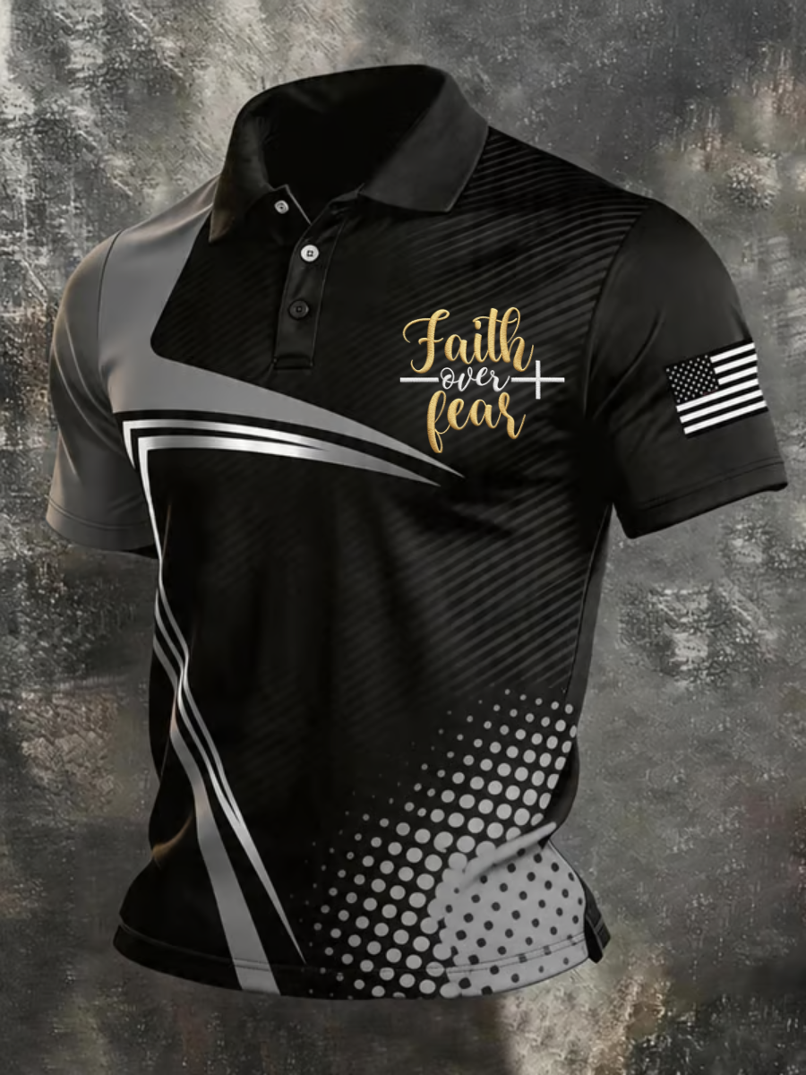 Men's Faith Over Fear Jesus Print Polo Shirt