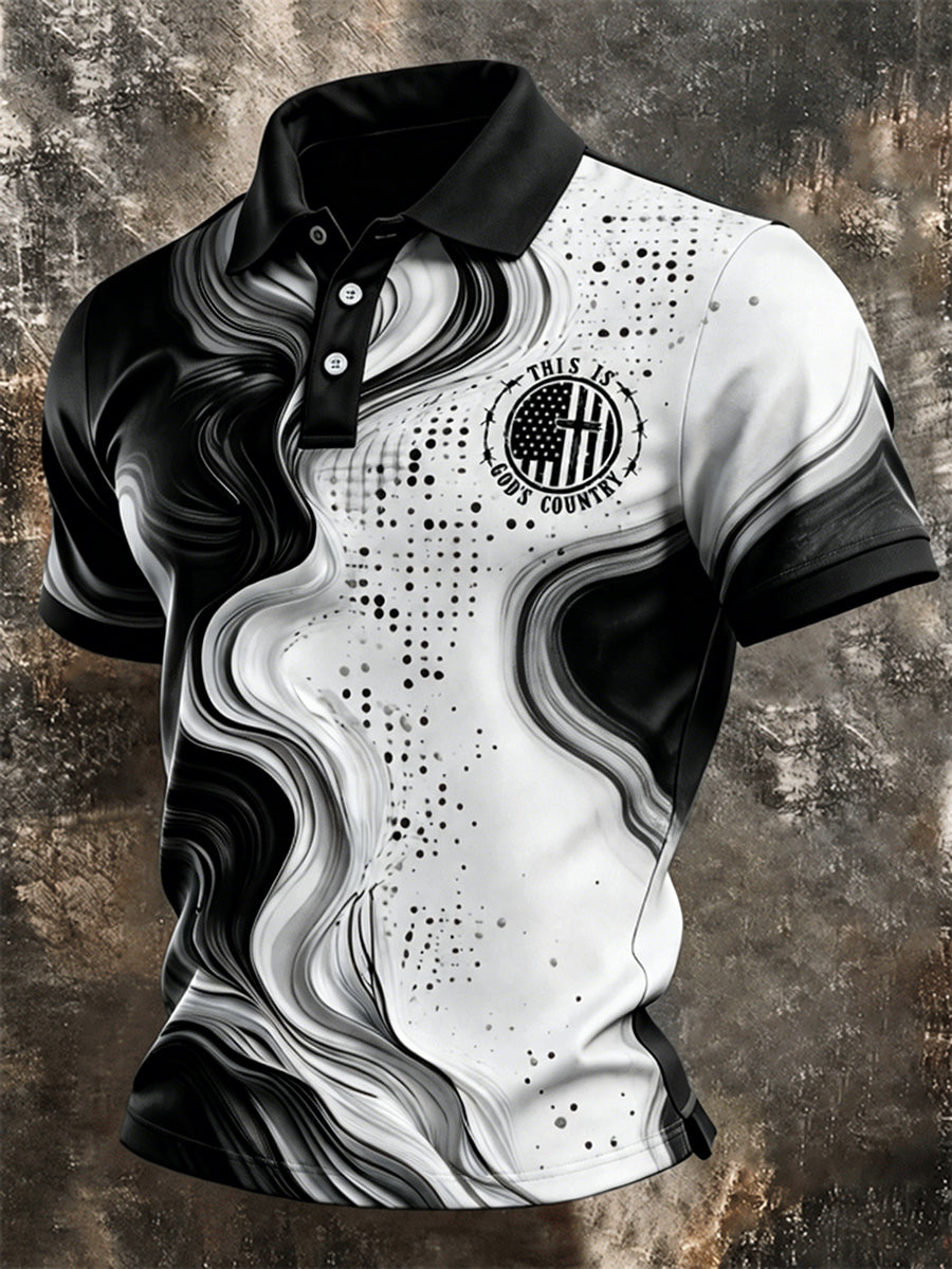 Men's This Is God's Country Marble Swirl Red White Patriotic Polo Shirt