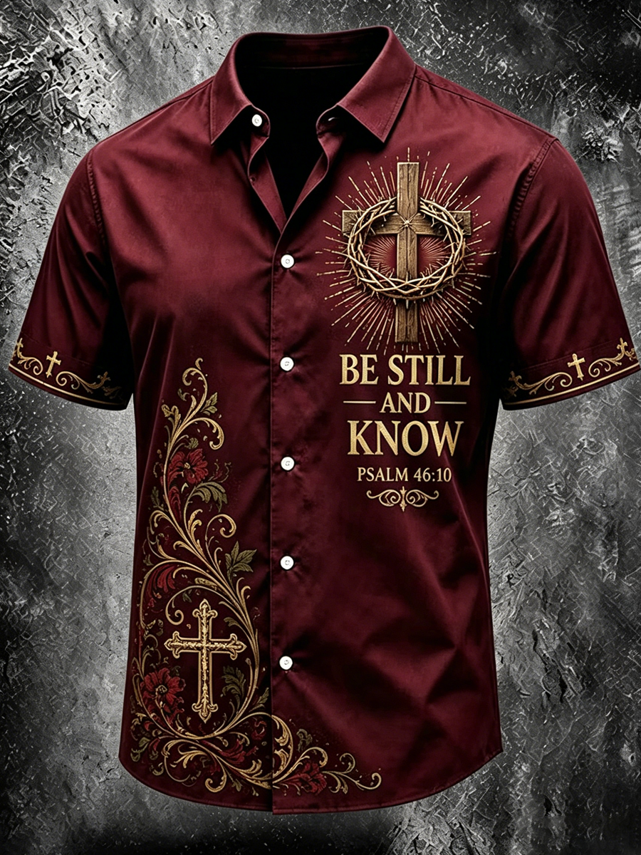 Men's Religious Faith Cross Printed Casual Shirt