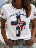 Women's Christian One Nation Under God Cross Short Sleeve T-shirt