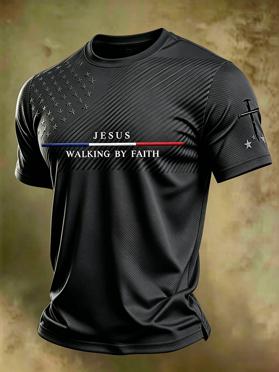 Jesus Faith Memorial Washed Vintage Printed Round Neck T-Shirt