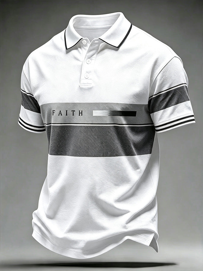 Men'S Faith Cross Geometric Splicing Printed Polo Shirt