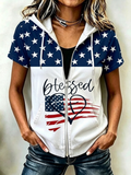 Women'S Casual Flag Summer Short Sleeved Hooded Top