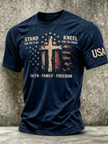 Men Stand For The Flag Kneel For The Cross Faith Family Freedom Vintage USA Flag T-Shirt