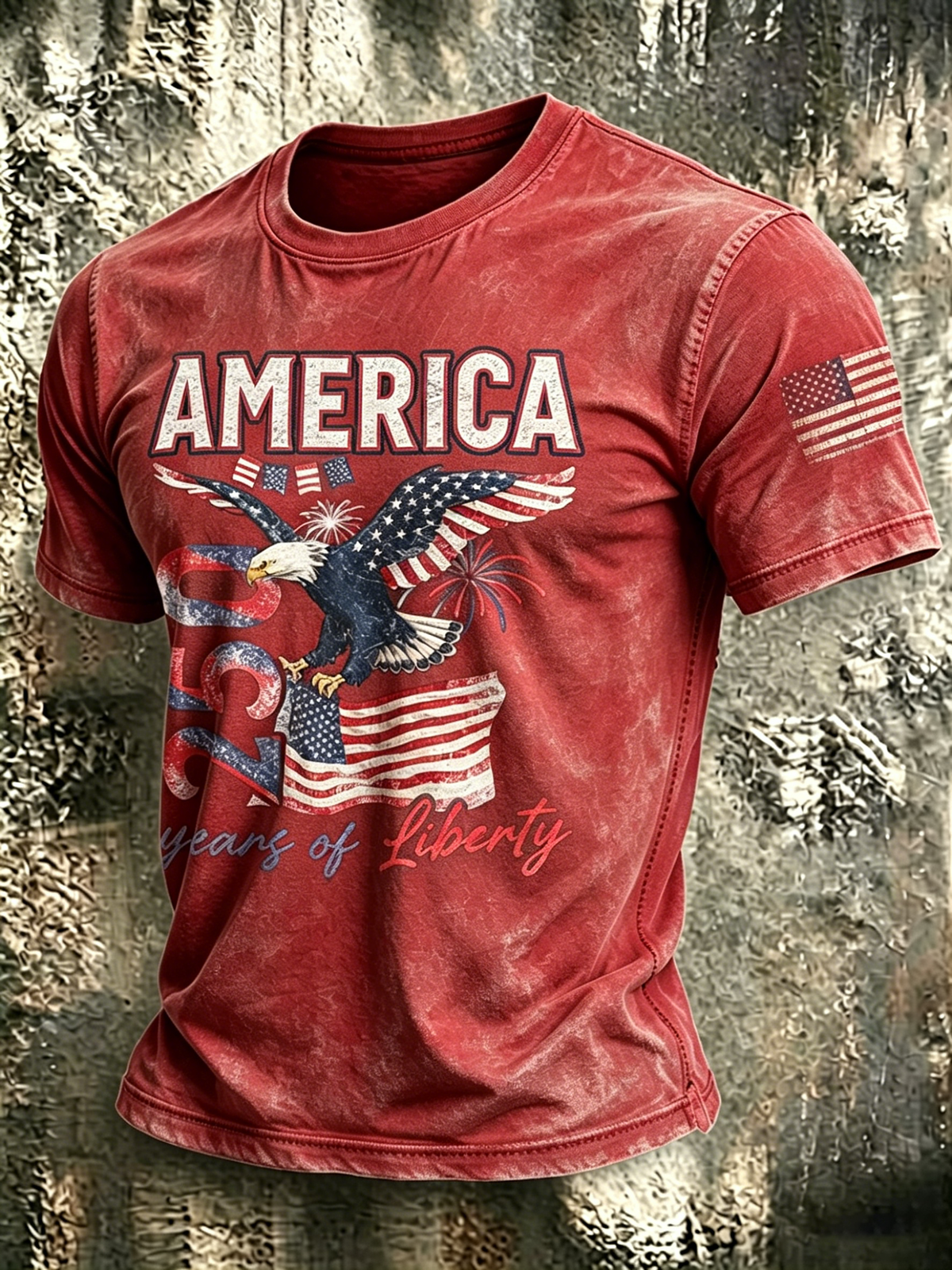 250Th Anniversary Bald Eagle Washed Round Neck T-Shirt From The United States