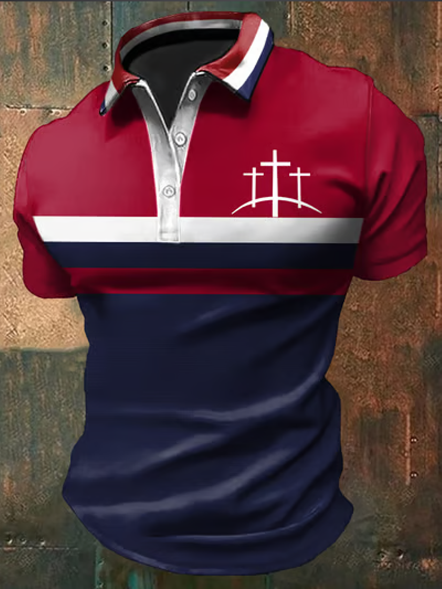 Men'S Faith-Print Casual Polo Shirt