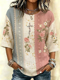 Women'S Casual Cotton Linen Faith Print Top