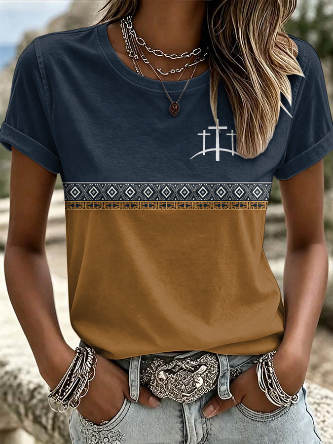 Women'S Retro Western Faith Print T-Shirt
