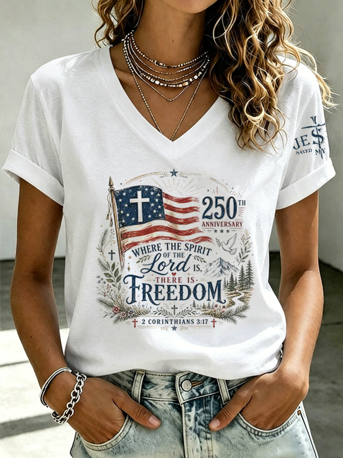 Women'S America Flag Print Printed T-Shirt