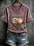 Women’S Jackie Bald Eagle Floral Memorial V-Neck Short-Sleeve Top