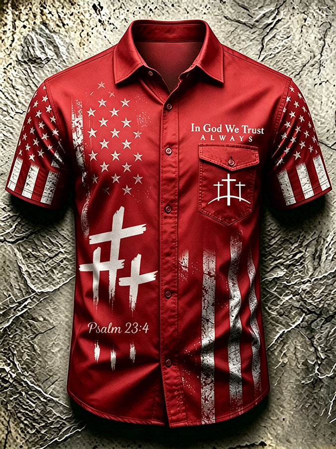 In God We Trust Commemorative Printed Pocket Shirt Of American Faith