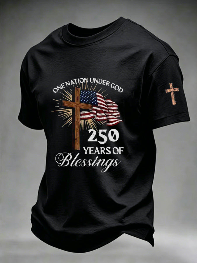 Men'S One Nation Under God Patriotic Printed T-Shirt With Faith Printed On It
