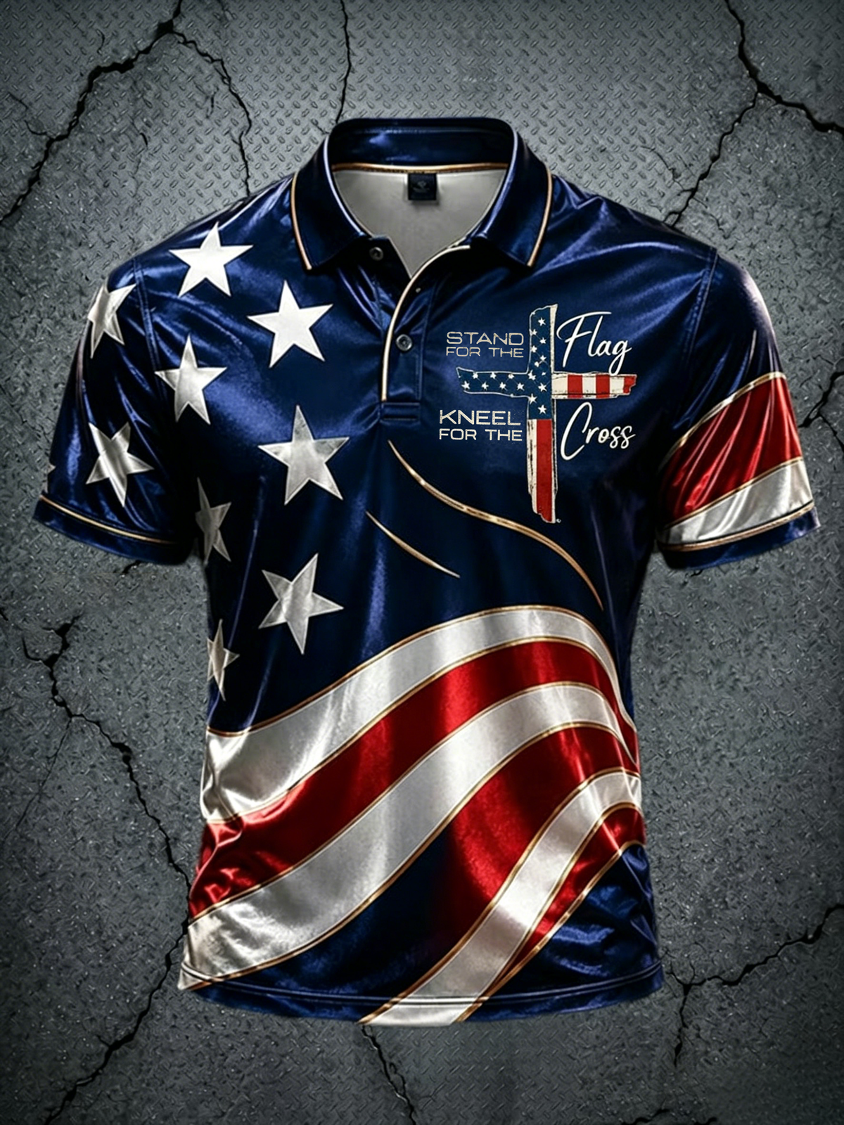 Men'S American Flag Print Casual Polo Shirt