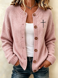 Women's Faith Cross Print Knit Cardigan
