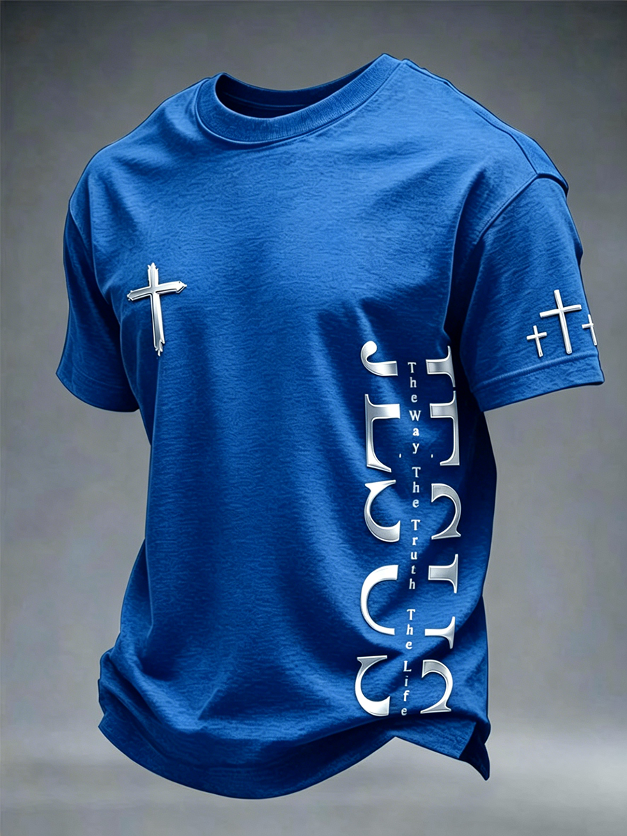 Jesus Cross Faith Commemorative Printed Round Neck T-Shirt