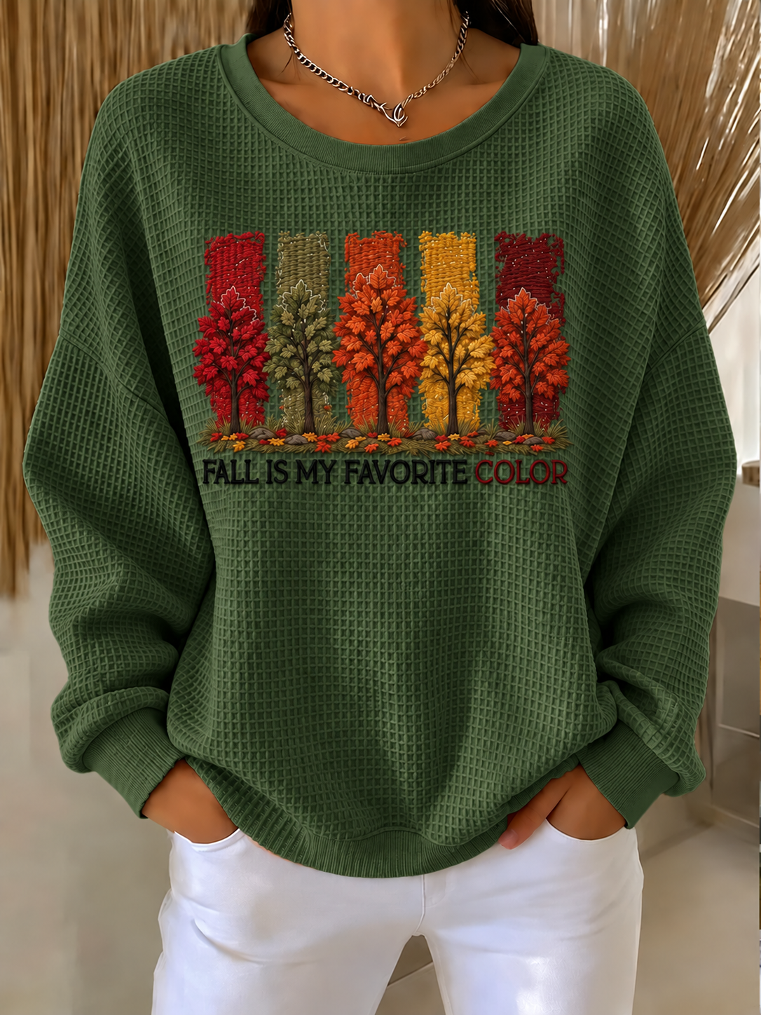 Women'S Autumn Season Waffle Sweatshirt