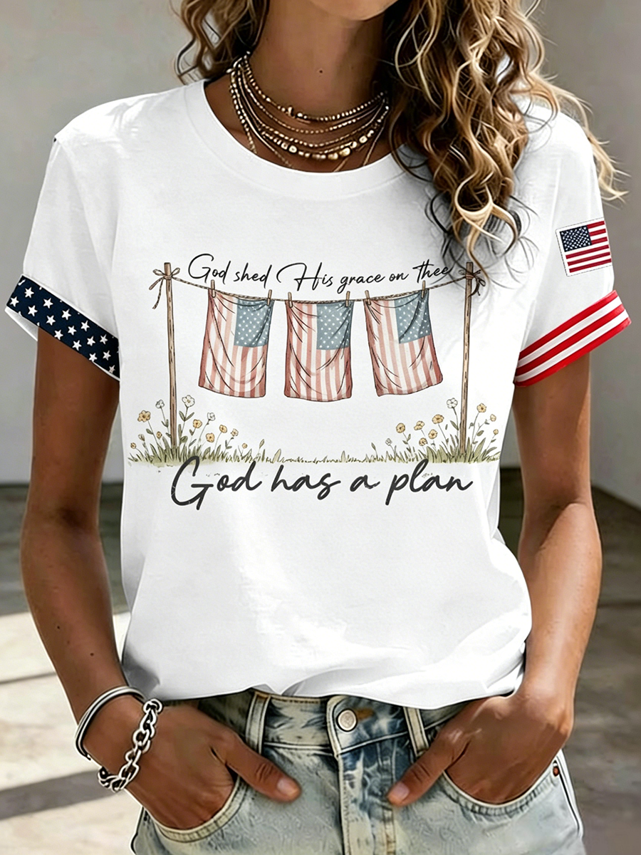 American Faith Jesus Slogan Commemorative Printed Casual T-Shirt