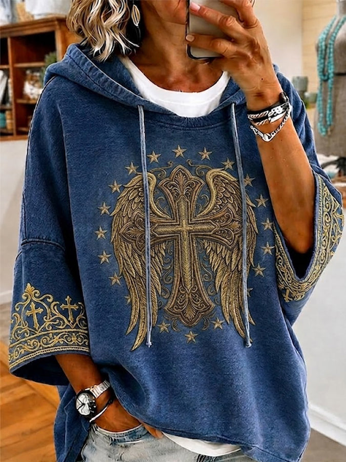 Women's Religious Beliefs Embroidered Washed Hoodie