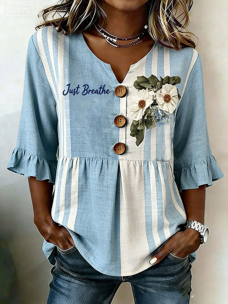 Women'S Retro Faith Floral Print Top