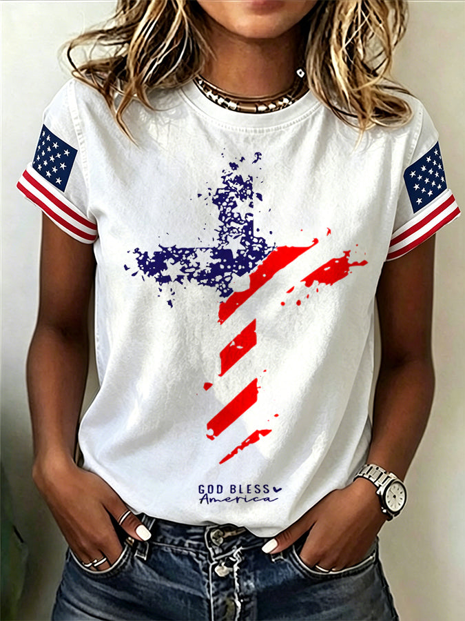 Women's Religious Beliefs American Flag 250th Anniversary Print Casual Top