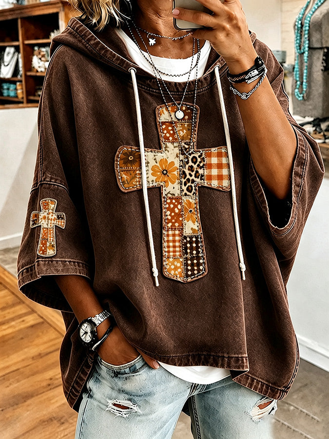 Women'S Retro Autumn Cross Jesus Pattern Sweatshirt
