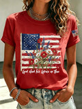 Women'S America Flag Floral Printed Casual T-Shirt